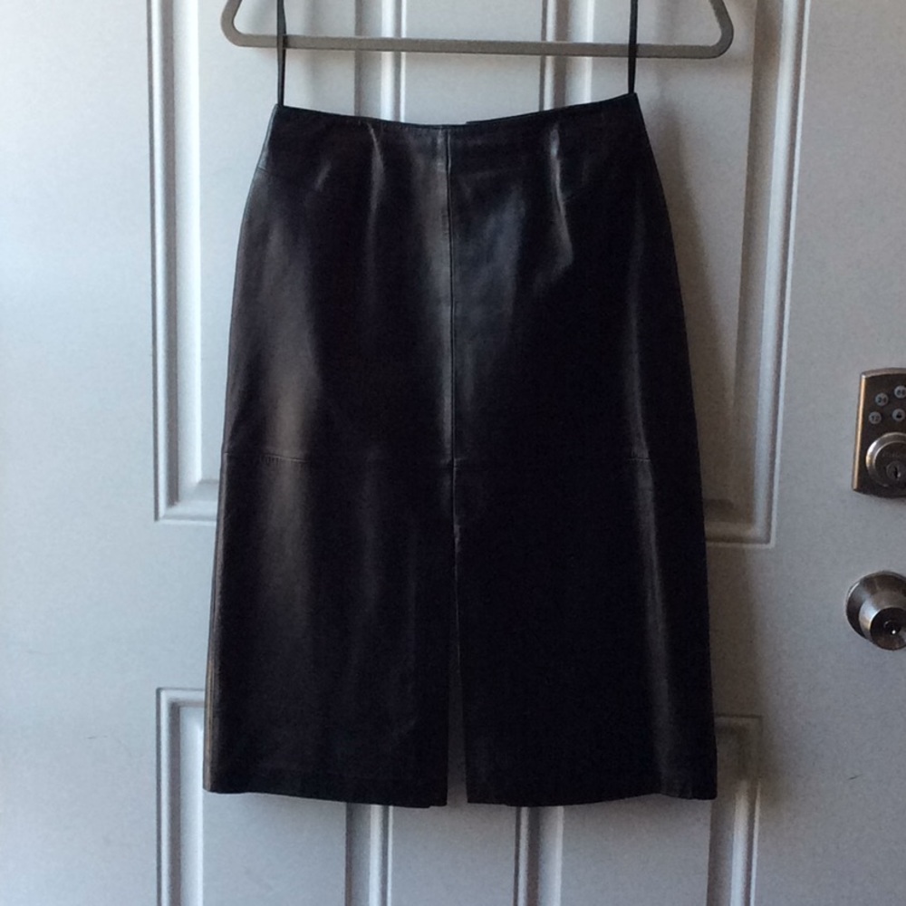 Double Slit Black Leather Skirt